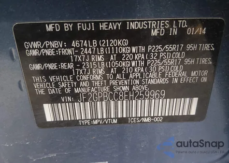 2014 Subaru Xv Crosstrek Hybrid 2.0I из США, поврежденный, VIN JF2GPBCC8EH259969